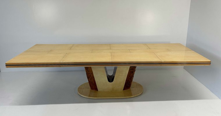 Italian Art Deco Parchment and Carved Maple Table, 1930s-FF-1816569