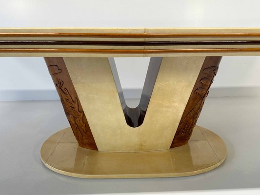 Italian Art Deco Parchment and Carved Maple Table, 1930s-FF-1816569