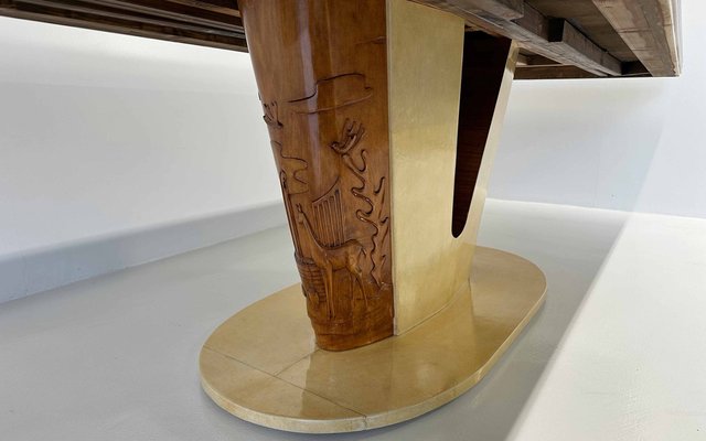 Italian Art Deco Parchment and Carved Maple Table, 1930s-FF-1816569