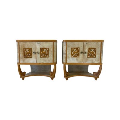 Italian Art Deco Parchment and Maple Twin Sideboards, 1930s, Set of 2-FF-1793779