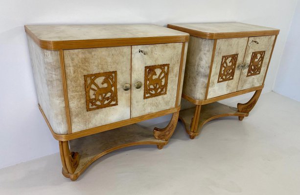 Italian Art Deco Parchment and Maple Twin Sideboards, 1930s, Set of 2-FF-1793779