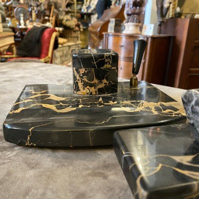 Italian Art Deco Portoro Marble Desk Set, 1930s, Set of 2