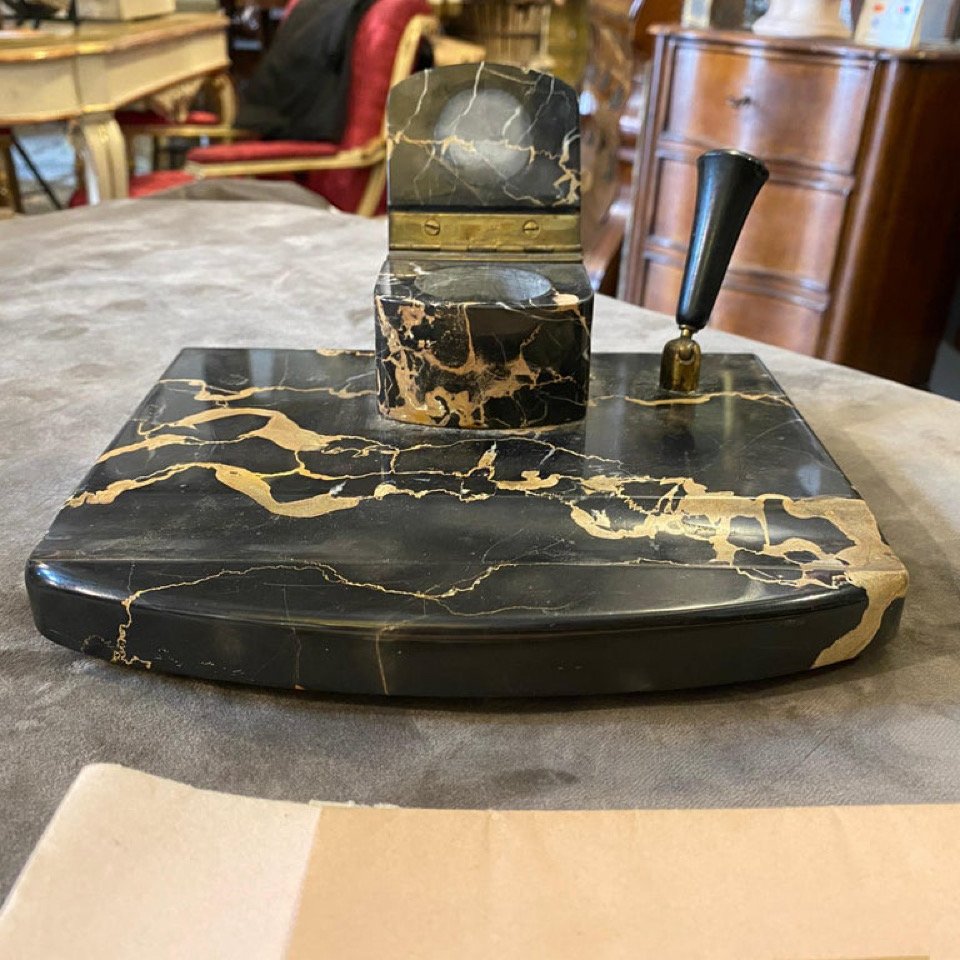 Italian Art Deco Portoro Marble Desk Set, 1930s, Set of 2