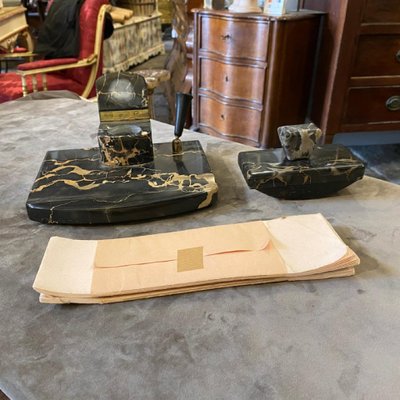 Italian Art Deco Portoro Marble Desk Set, 1930s, Set of 2