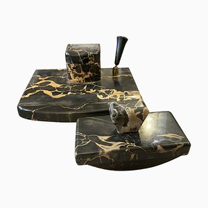 Italian Art Deco Portoro Marble Desk Set, 1930s, Set of 2-NMK-975716