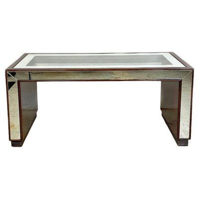 Italian Art Deco Rectangular Briar, Glass and Mirrored Glass Coffee Table, 1930s-GDD-1265078