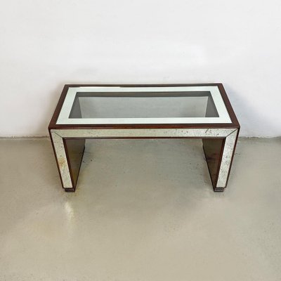 Italian Art Deco Rectangular Briar, Glass and Mirrored Glass Coffee Table, 1930s-GDD-1265078