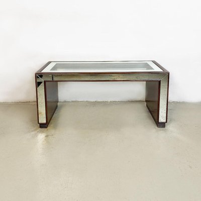 Italian Art Deco Rectangular Briar, Glass and Mirrored Glass Coffee Table, 1930s-GDD-1265078