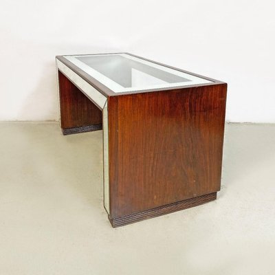 Italian Art Deco Rectangular Briar, Glass and Mirrored Glass Coffee Table, 1930s-GDD-1265078