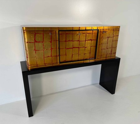 Italian Art Deco Red and Black Lacquer and Gold Leaf Cabinet, 1940s-FF-1694611