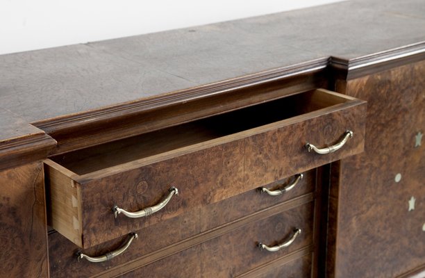 Italian Art Deco Sideboard in Burl Walnut and Brass-DUG-2041278