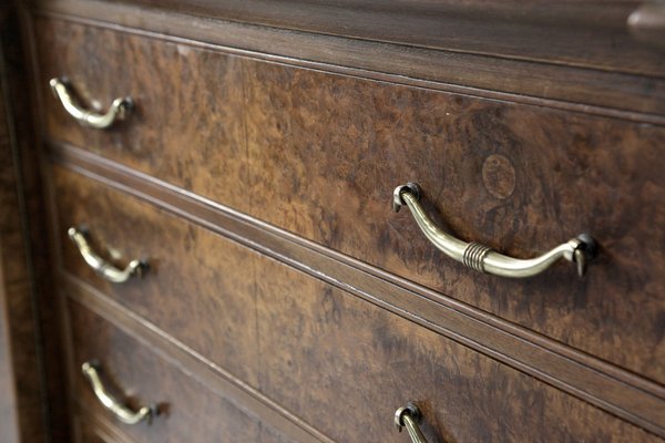 Italian Art Deco Sideboard in Burl Walnut and Brass-DUG-2041278