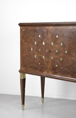 Italian Art Deco Sideboard in Burl Walnut and Brass-DUG-2041278