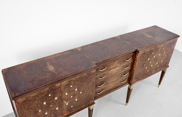 Italian Art Deco Sideboard in Burl Walnut and Brass-DUG-2041278