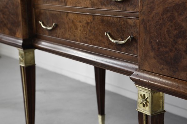 Italian Art Deco Sideboard in Burl Walnut and Brass-DUG-2041278