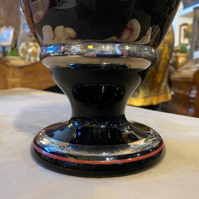 Italian Art Deco Silvered Black Glass Vase, 1930s-NMK-1042444