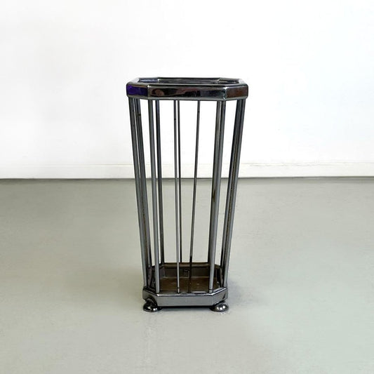 Italian Art Deco Squared Silver Rod Feet and Metal Umbrella Stand, 1930s