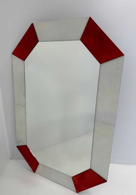 Italian Art Deco Style Cherry Red and White Parchment Mirror, 1990s-FF-2021821