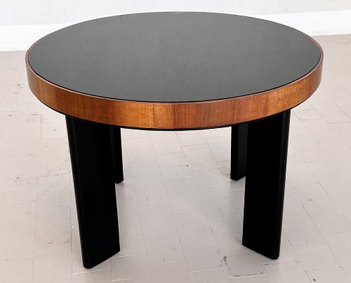 Italian Art Deco Style Coffee Table in Wood with Glass Top, 1970s-VNE-1320130