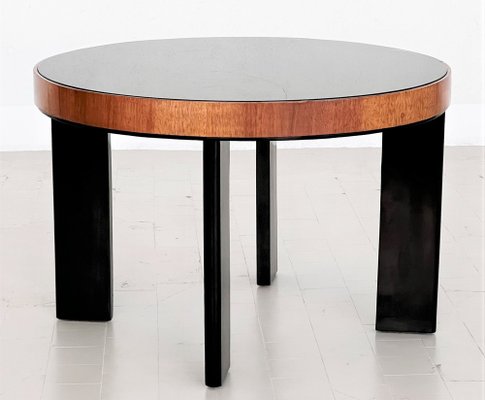 Italian Art Deco Style Coffee Table in Wood with Glass Top, 1970s-VNE-1320130