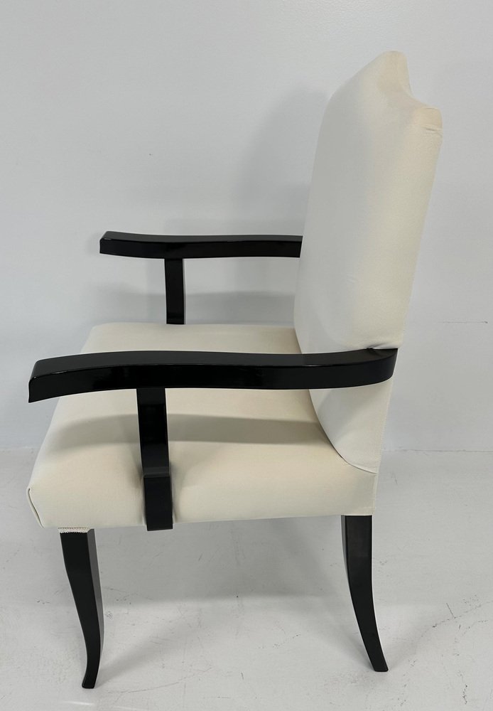 Italian Art Deco Style Cream Velvet and Black Lacquered Chairs, 1980s, Set of 16