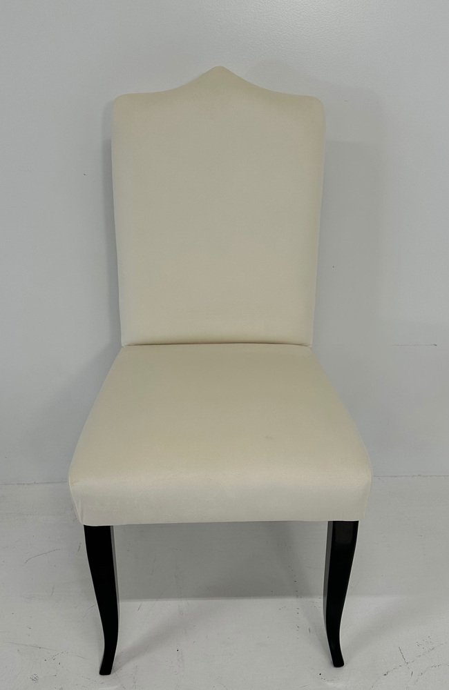 Italian Art Deco Style Cream Velvet and Black Lacquered Chairs, 1980s, Set of 16