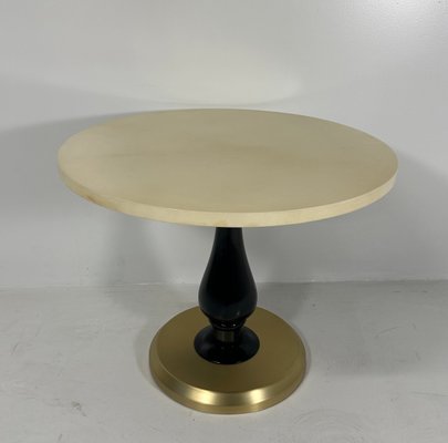 Italian Art Deco Style Parchment, Black Lacquer and Brass Coffee Table, 1980s-FF-1736042