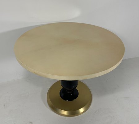 Italian Art Deco Style Parchment, Black Lacquer and Brass Coffee Table, 1980s-FF-1736042