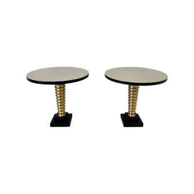 Italian Art Deco Style Parchment, Gold Leaf and Black Lacquer Coffee Tables, 1980s, Set of 2-FF-1779949