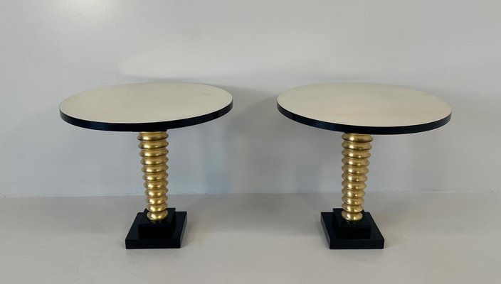 Italian Art Deco Style Parchment, Gold Leaf and Black Lacquer Coffee Tables, 1980s, Set of 2-FF-1779949