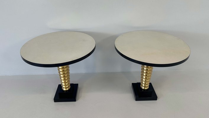 Italian Art Deco Style Parchment, Gold Leaf and Black Lacquer Coffee Tables, 1980s, Set of 2-FF-1779949