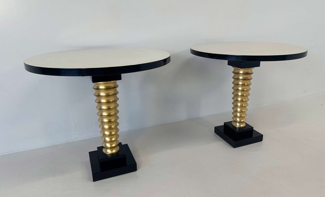 Italian Art Deco Style Parchment, Gold Leaf and Black Lacquer Coffee Tables, 1980s, Set of 2-FF-1779949