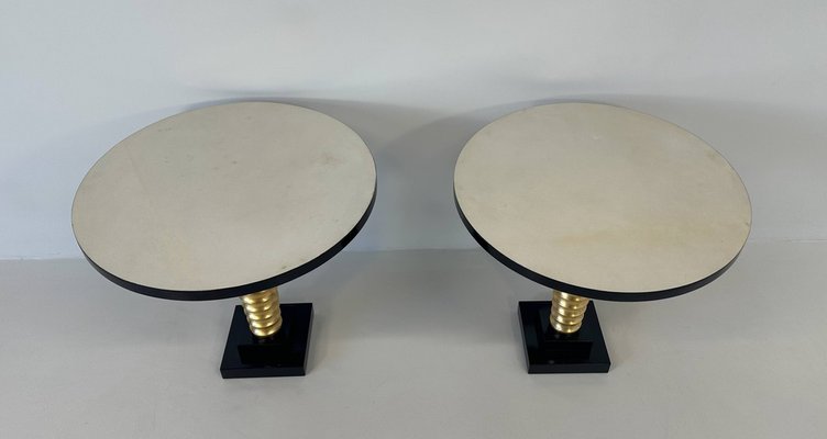 Italian Art Deco Style Parchment, Gold Leaf and Black Lacquer Coffee Tables, 1980s, Set of 2-FF-1779949