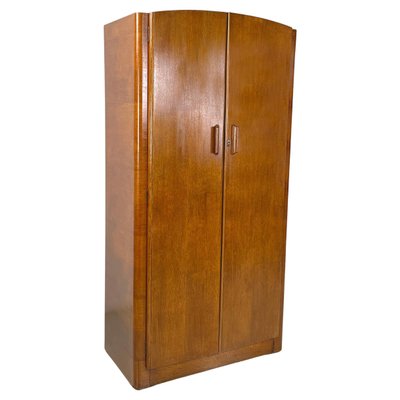 Italian Art Deco Style Wooden Wardrobe with Mirror and Shelves, 1950s-GDD-1794009