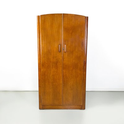 Italian Art Deco Style Wooden Wardrobe with Mirror and Shelves, 1950s-GDD-1794009