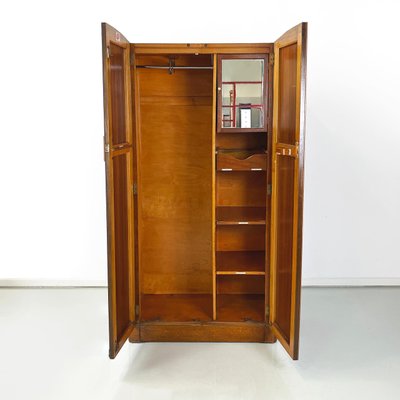 Italian Art Deco Style Wooden Wardrobe with Mirror and Shelves, 1950s-GDD-1794009