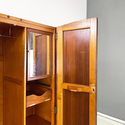 Italian Art Deco Style Wooden Wardrobe with Mirror and Shelves, 1950s-GDD-1794009