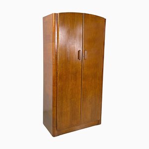 Italian Art Deco Style Wooden Wardrobe with Mirror and Shelves, 1950s-GDD-1794009