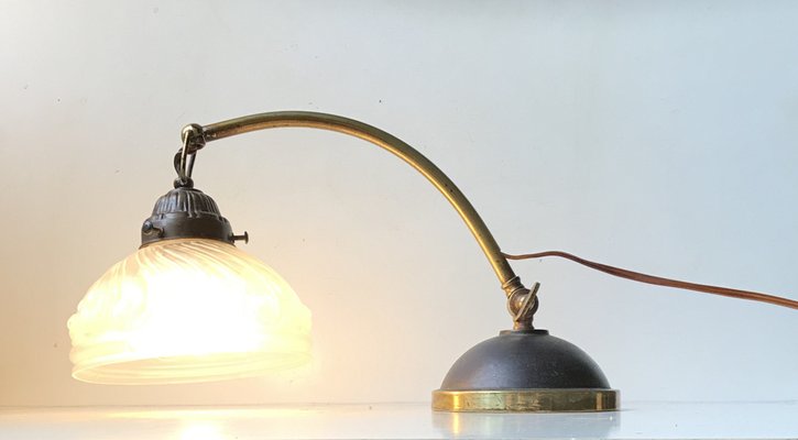 Italian Art Deco Table Lamp in Brass and Glass, 1930s-LCR-990512