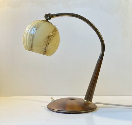 Italian Art Deco Table Lamp in Walnut and Marbled Glass, 1930s-LCR-2043252