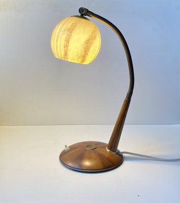 Italian Art Deco Table Lamp in Walnut and Marbled Glass, 1930s-LCR-2043252