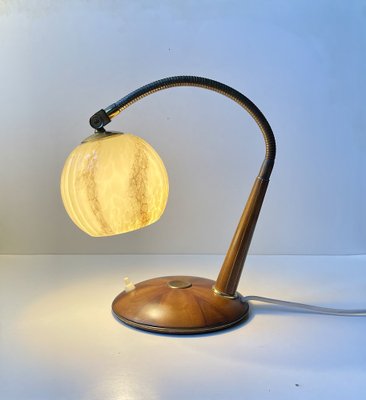 Italian Art Deco Table Lamp in Walnut and Marbled Glass, 1930s-LCR-2043252