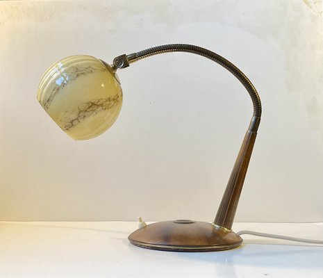 Italian Art Deco Table Lamp in Walnut and Marbled Glass, 1930s-LCR-2043252