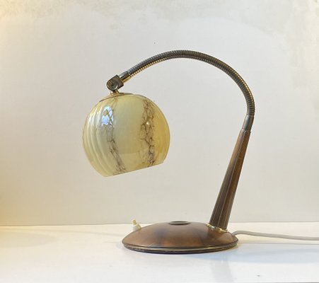 Italian Art Deco Table Lamp in Walnut and Marbled Glass, 1930s-LCR-2043252