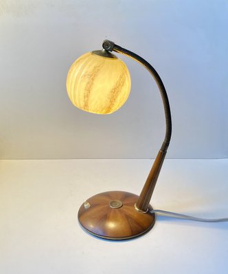 Italian Art Deco Table Lamp in Walnut and Marbled Glass, 1930s-LCR-2043252