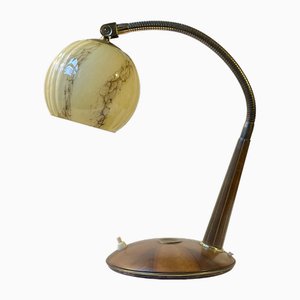 Italian Art Deco Table Lamp in Walnut and Marbled Glass, 1930s-LCR-2043252