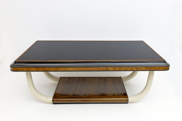 Italian Art Deco Walnut and Top Glass Dining Table, 1930s-FER-1798043