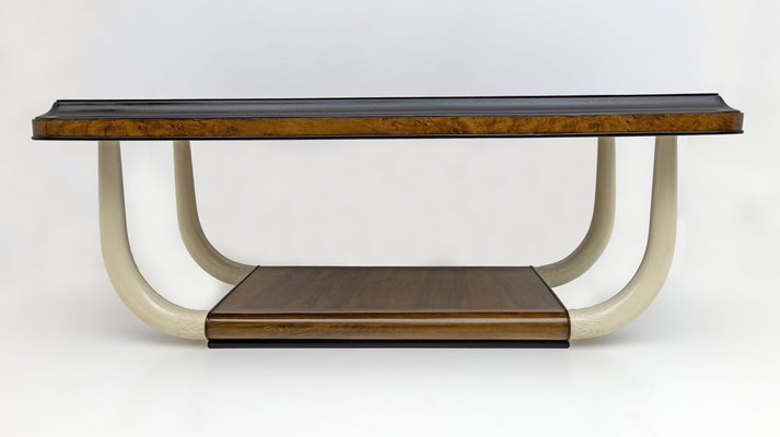 Italian Art Deco Walnut and Top Glass Dining Table, 1930s-FER-1798043