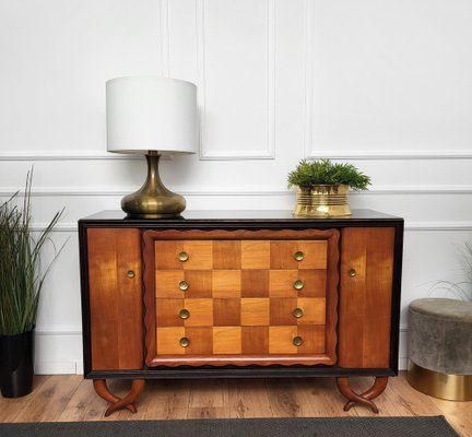 Italian Art Deco Walnut Burl & Brass Sideboard, 1940s-EUP-1717440