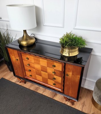 Italian Art Deco Walnut Burl & Brass Sideboard, 1940s-EUP-1717440